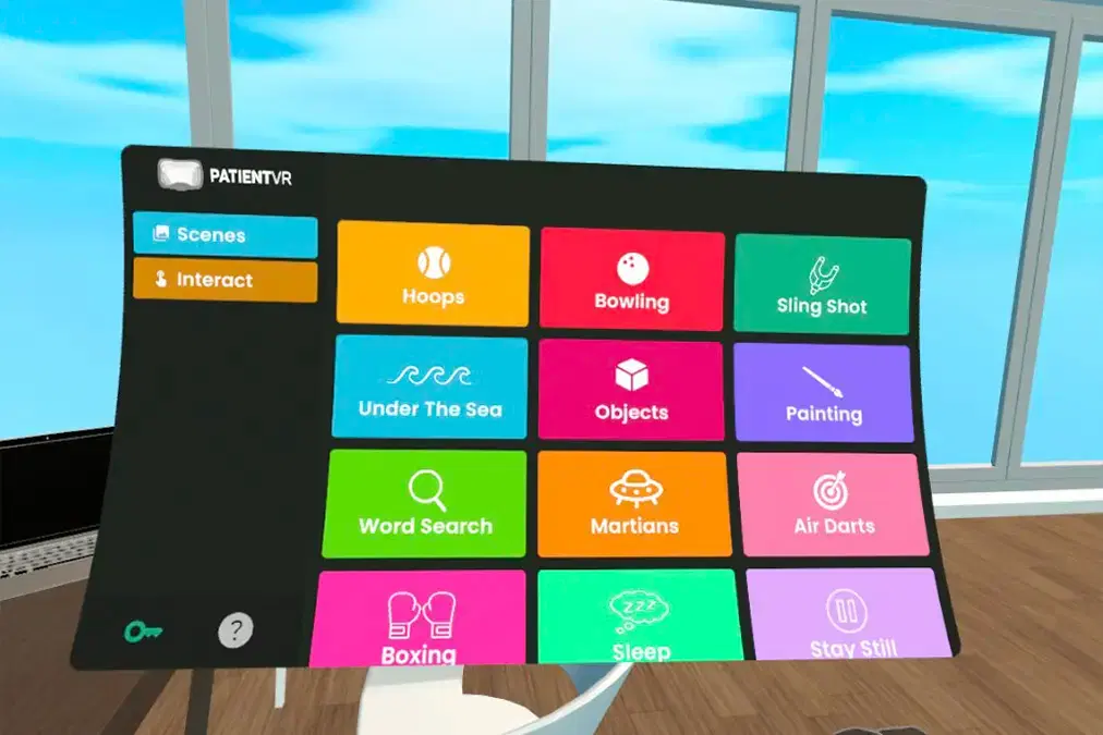 PatientVR content library — relaxation, travel, and interactive experiences