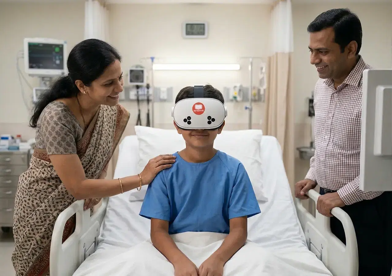 Person using a Meta for Work headset alongside the PatientVR PRO interface