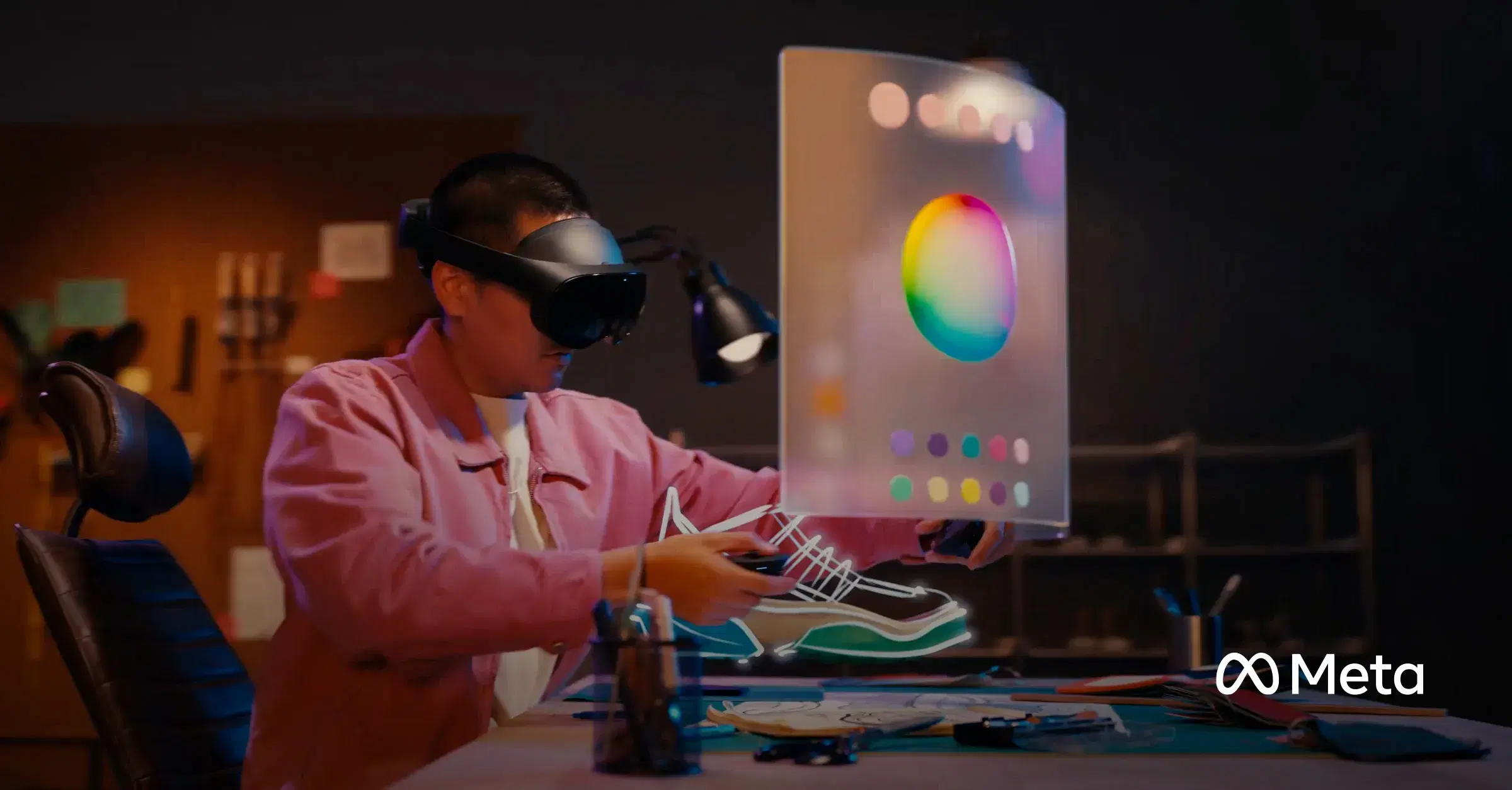 Person using a Meta for Work headset alongside the PatientVR PRO interface